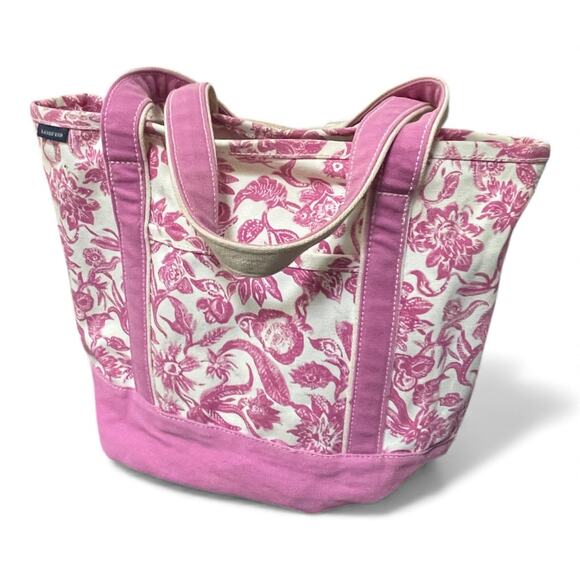 Lands End Canvas Tote Bag Boat Floral Toile Medium 16" Beach Travel Pink Pockets - Picture 6 of 16